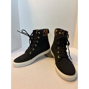 Timberland Skyla Bay Black Nubuck Leopard Print High Top Sneaker Boots Women